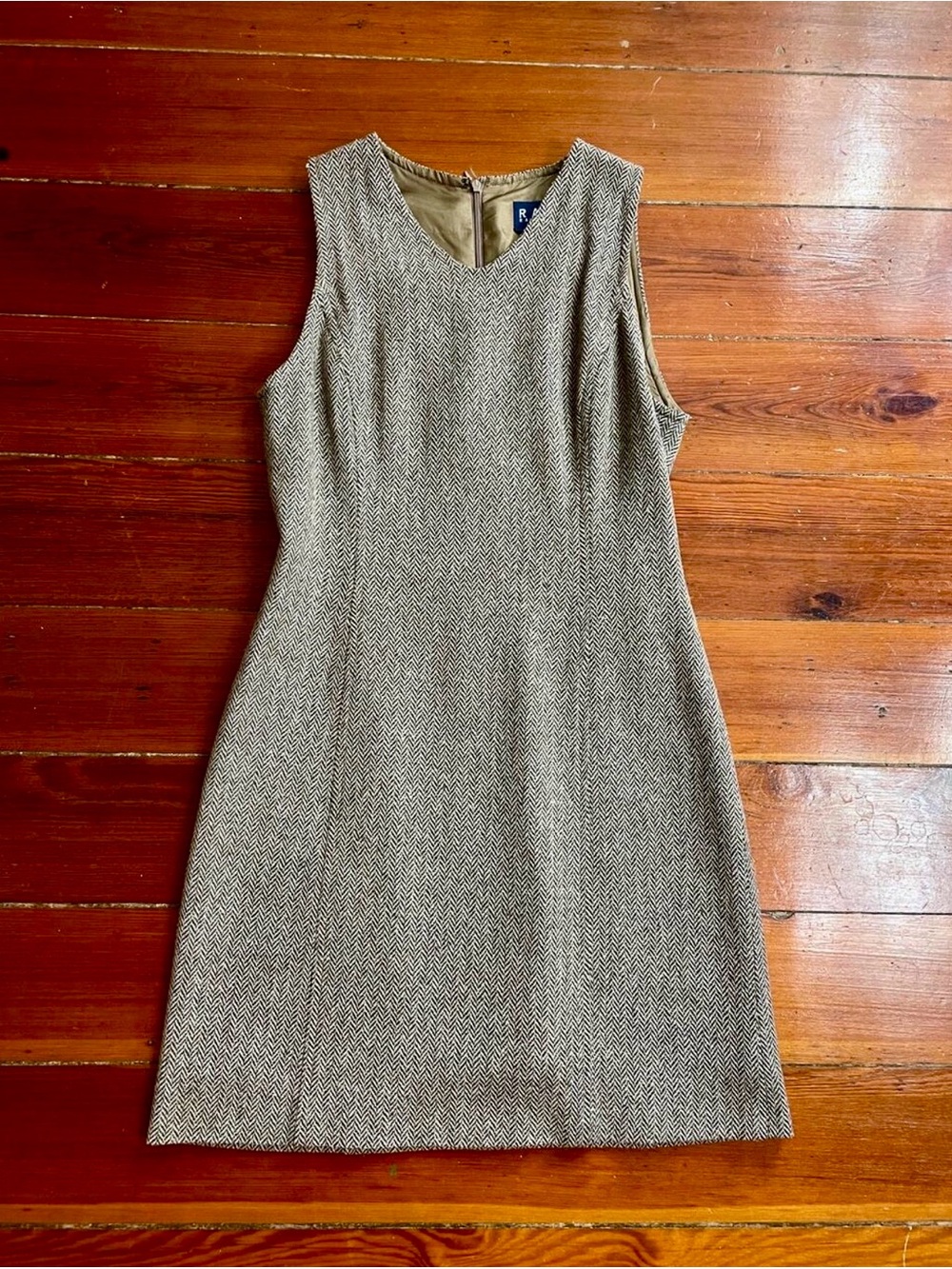 Ralph Lauren Wool Blend Herringbone Tweed Jumper Dress Sz 4 💛🎀 - Picture 2 of 12